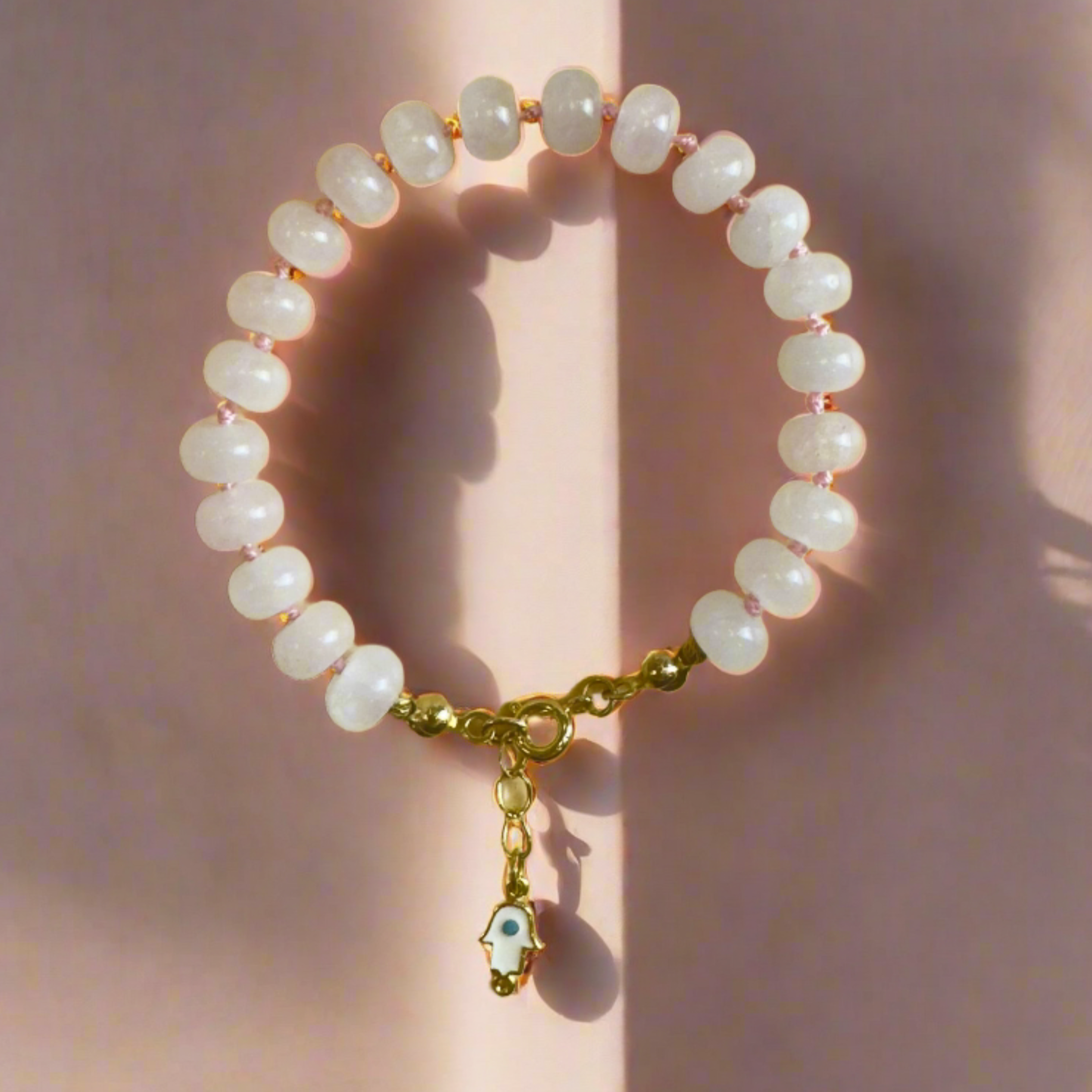 Goddess Cybele Rose Quartz Protection Bracelet with Evil Eye charm