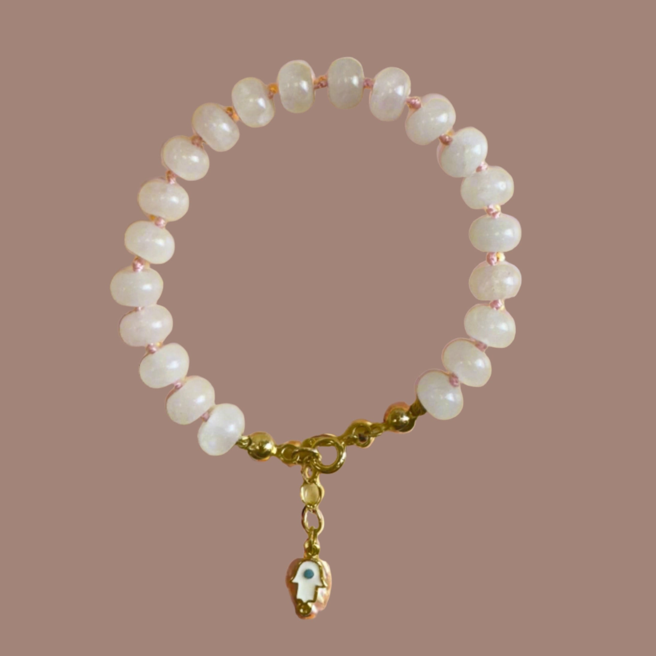 Goddess Cybele Rose Quartz Protection Bracelet with Evil Eye charm