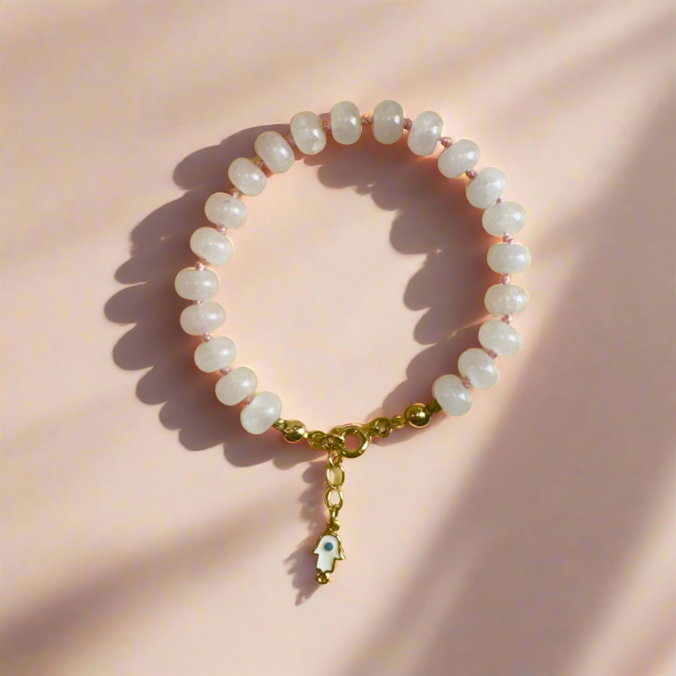 Goddess Cybele Rose Quartz Protection Bracelet with Evil Eye charm