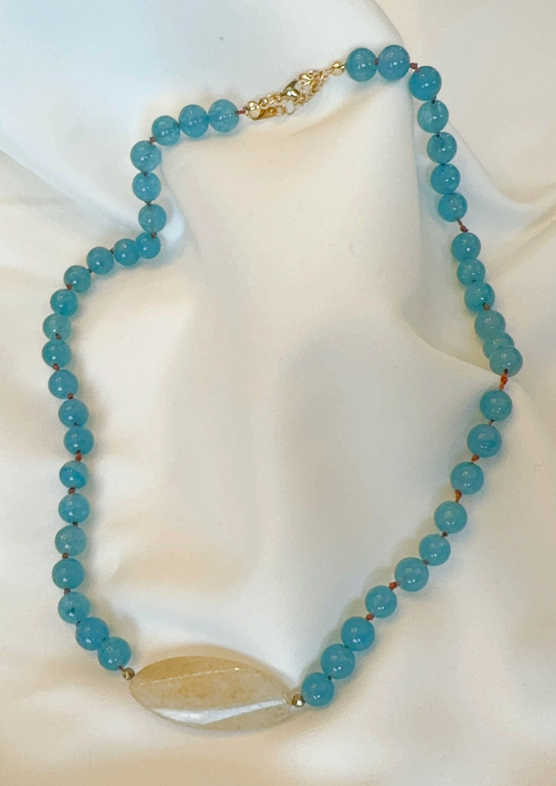 Lemurian Healing Inner Peace Blue Agate Necklace with Citrine