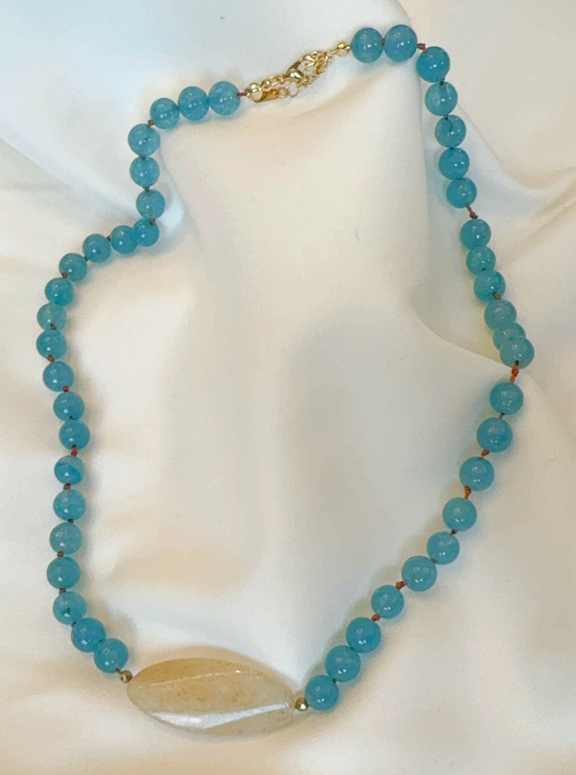 Lemurian Healing Inner Peace Blue Agate Necklace with Citrine