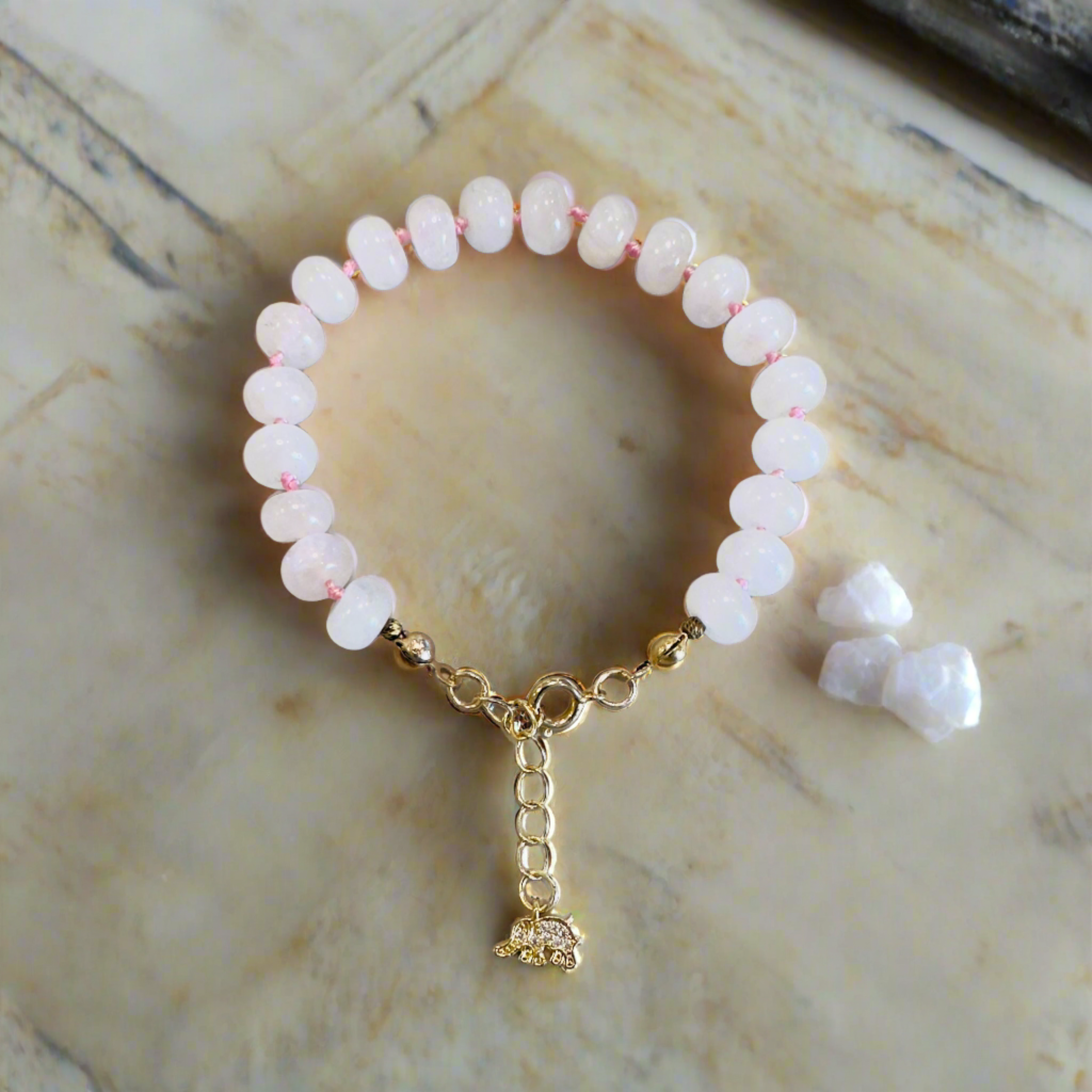 Goddess Lakshmi Rose Quartz Wealth and Luck Bracelet