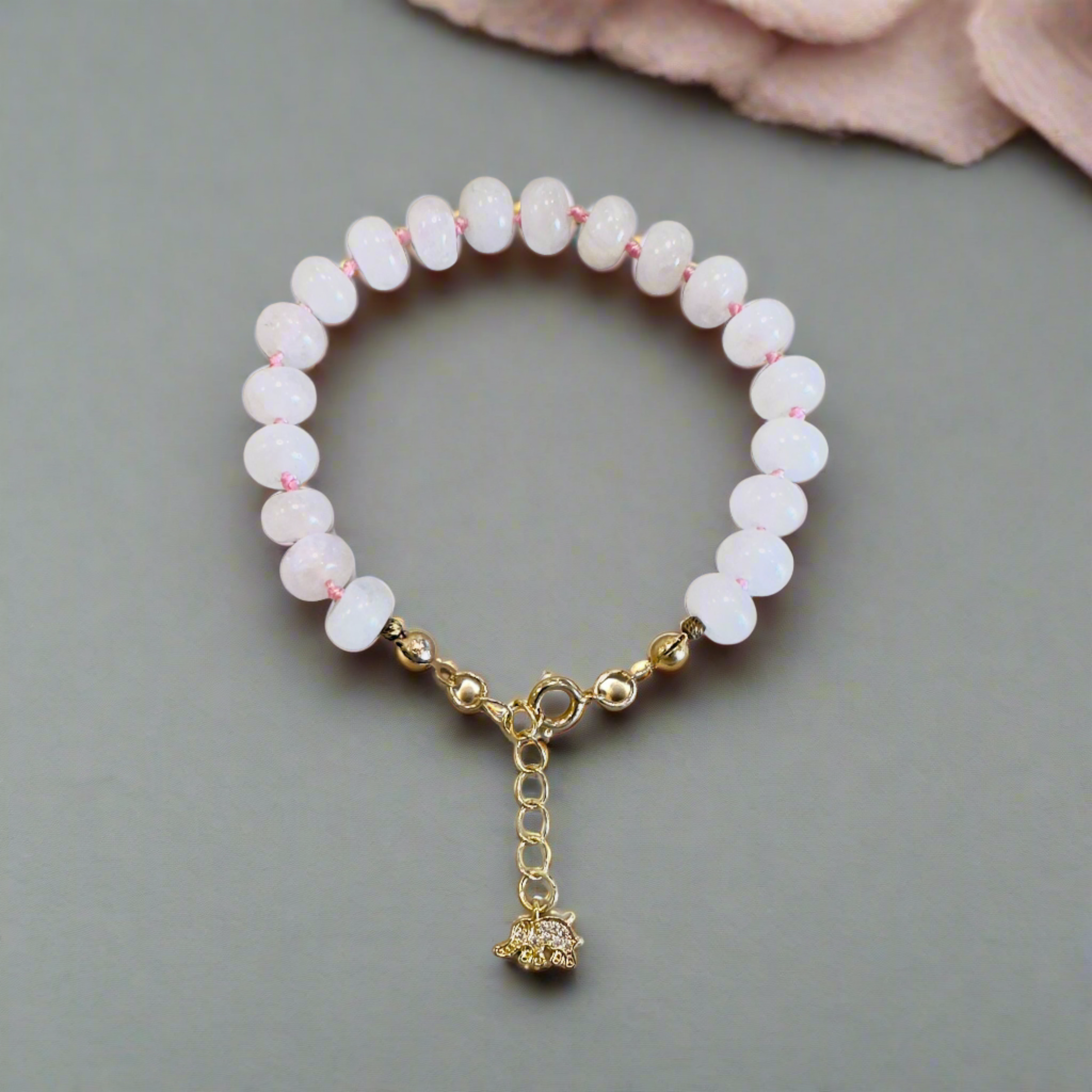 Goddess Lakshmi Rose Quartz Wealth and Luck Bracelet